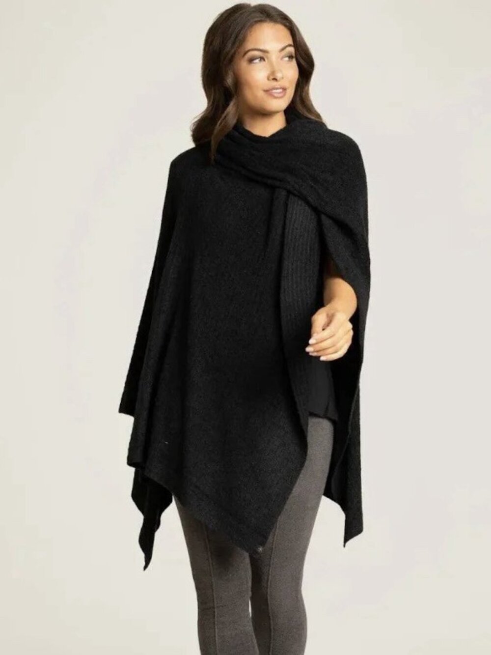 Barefoot Dreams Cozy Chic Lite Ribbed Travel Wrap OS Womens Black Soft